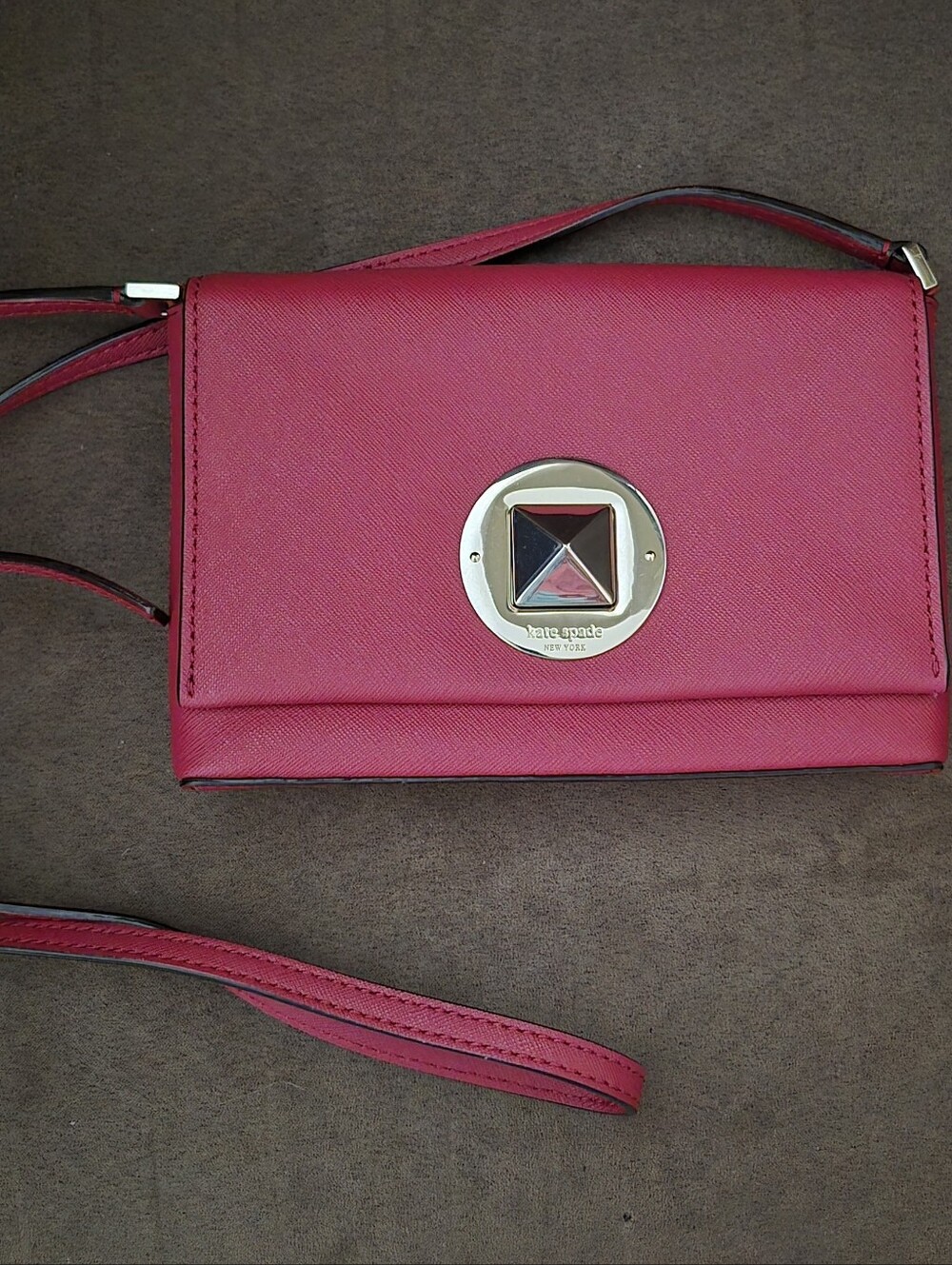 kate spade Hot Pink Saffiano Crossbody Wallet with Pyramid Accent